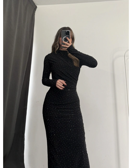 Merlyn Taşlı Elbise - Siyah