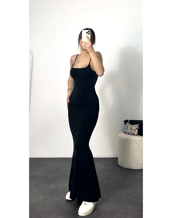 Mermaid Askılı Elbise -Siyah