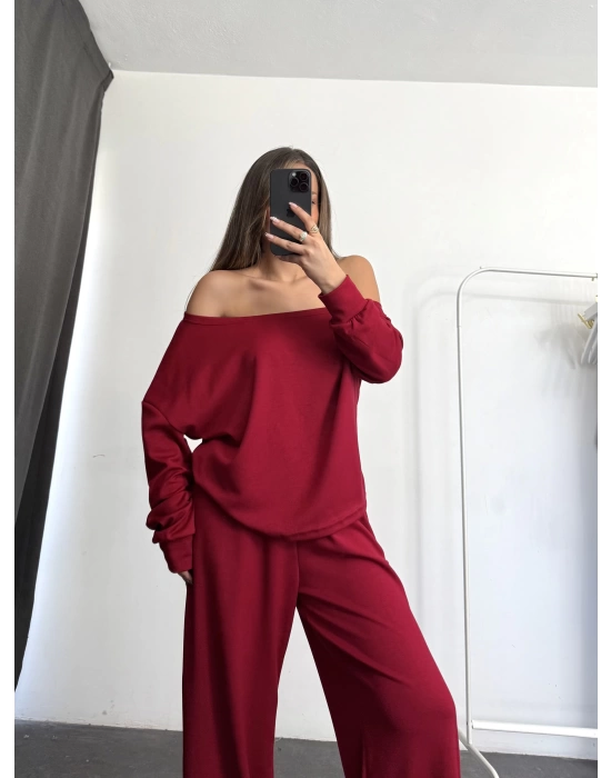 Meva Düşük Omuz Takım - Bordo