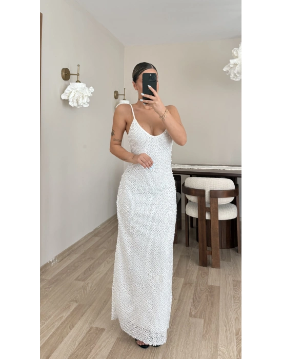 Milena Payetli Elbise - Beyaz