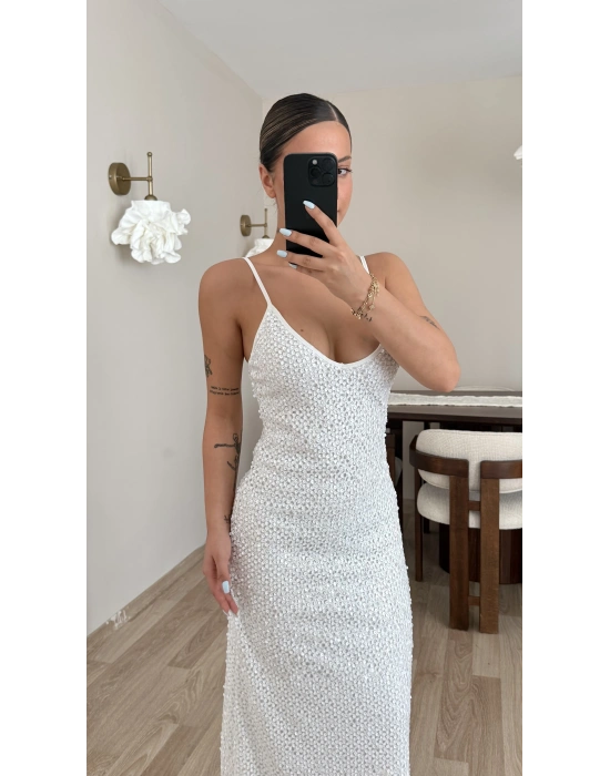 Milena Payetli Elbise - Beyaz