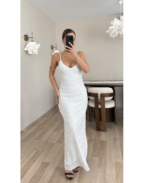 Milena Payetli Elbise - Beyaz