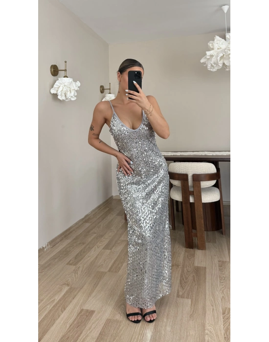 Milena Payetli Elbise - Gri
