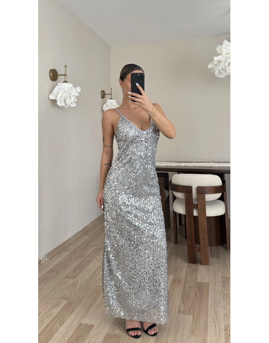 Milena Payetli Elbise - Gri