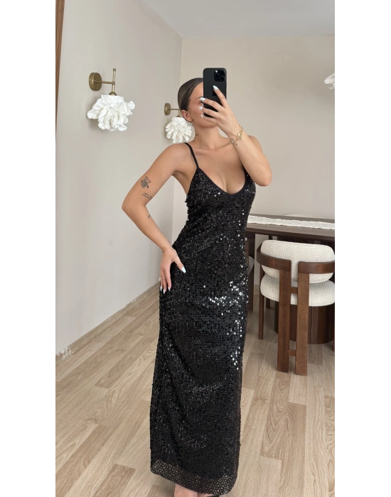 Milena Payetli Elbise - Siyah