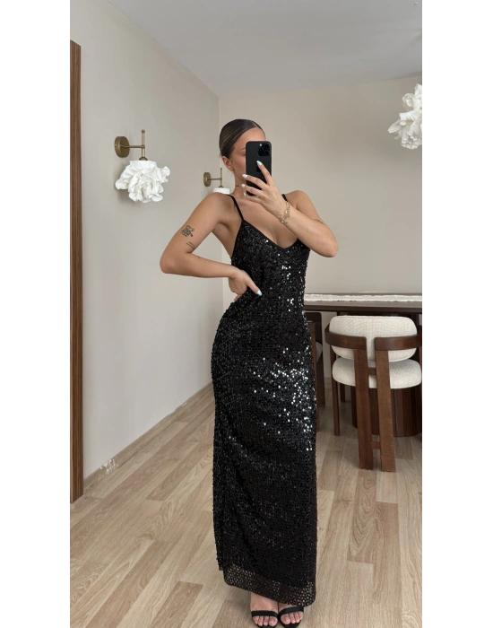 Milena Payetli Elbise - Siyah