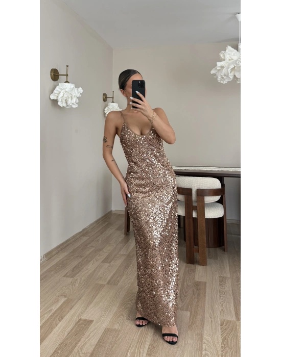 Milena Payetli Elbise - Vizon