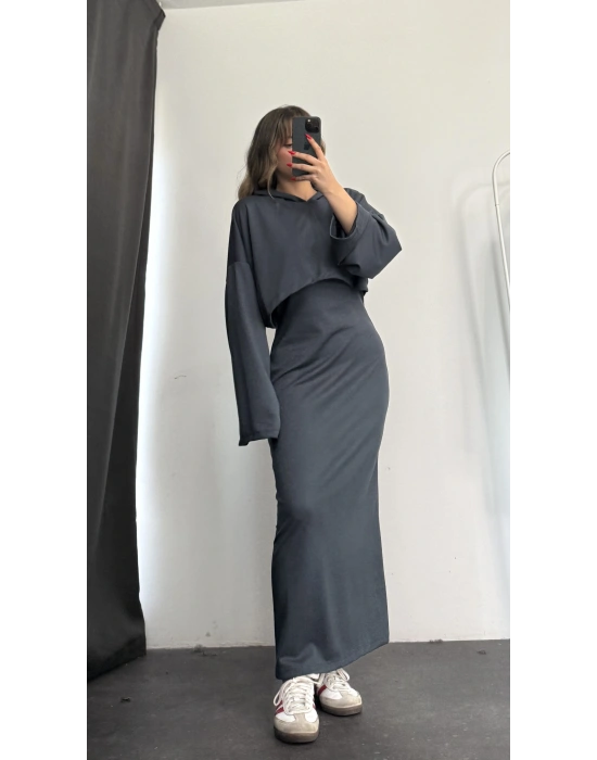 Mina Sweat Elbise Takım - Antrasit