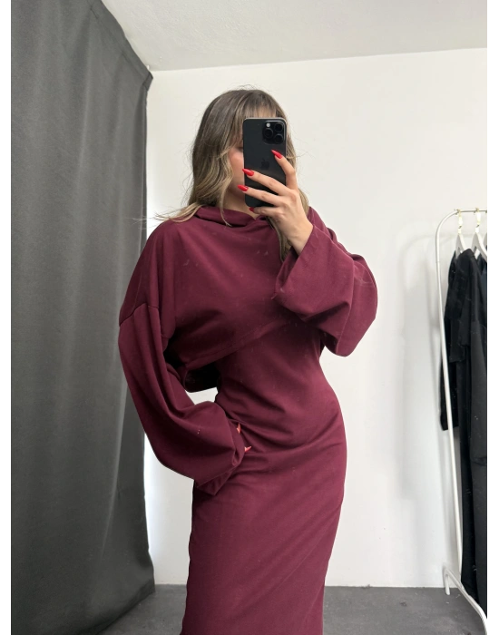 Mina Sweat Elbise Takım - Bordo