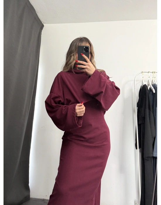 Mina Sweat Elbise Takım - Bordo