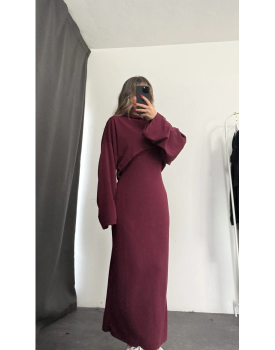 Mina Sweat Elbise Takım - Bordo