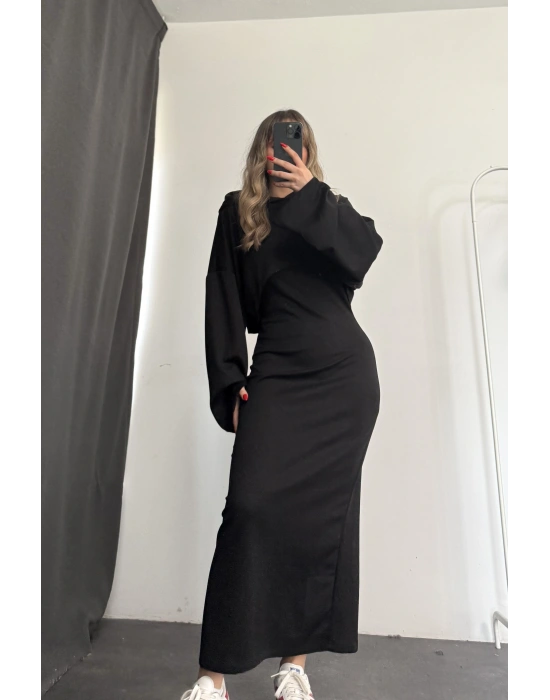 Mina Sweat Elbise Takım - Siyah