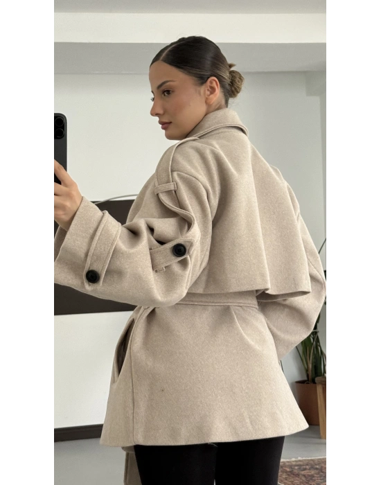 Mindy Kısa Kaşe Kaban - Bej