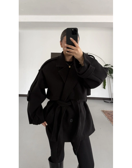 Mindy Kısa Kaşe Kaban - Siyah