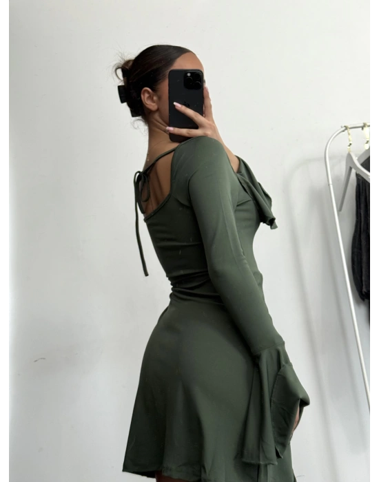 Mini Yırtmaçlı Elbise - Haki