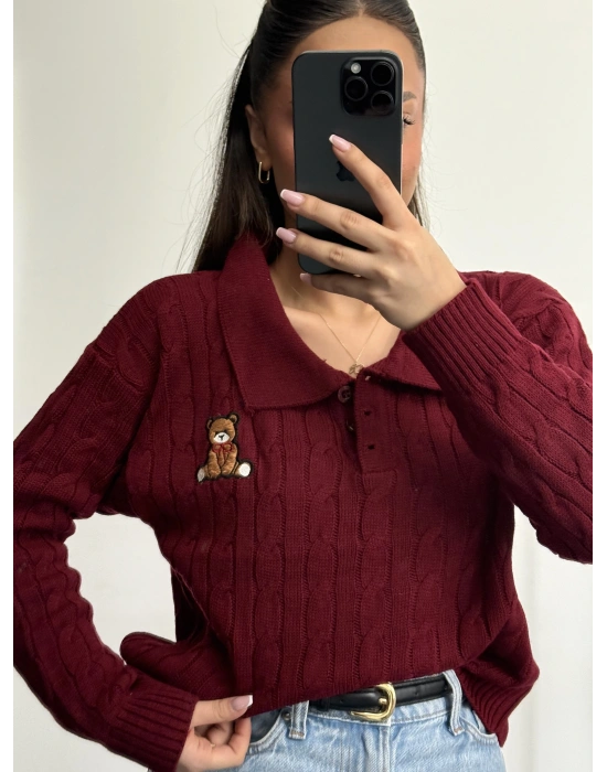 Minibear Saç Örgüsü Kazak - Bordo