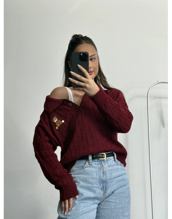 Minibear Saç Örgüsü Kazak - Bordo