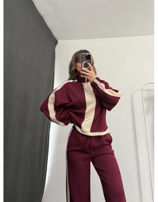 Miranda Şeritli Eşofman Takım - Bordo