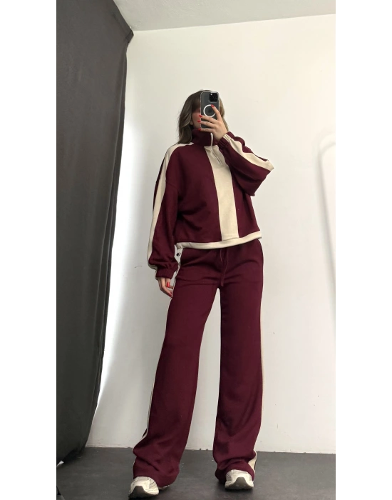 Miranda Şeritli Eşofman Takım - Bordo