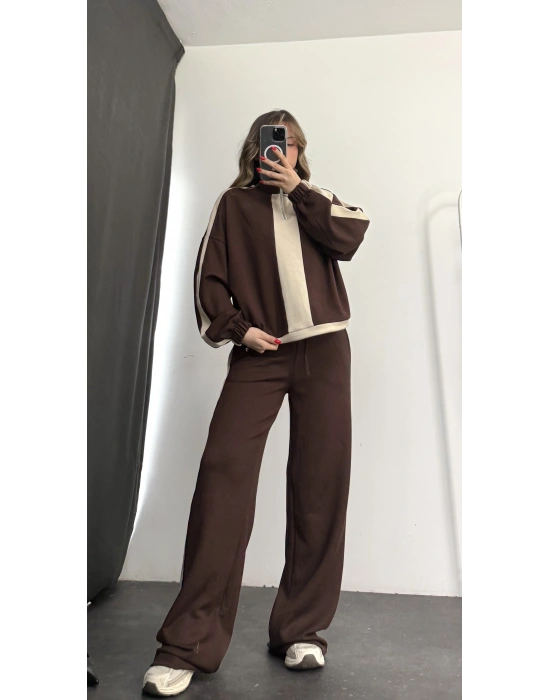 Miranda Şeritli Eşofman Takım - Kahve