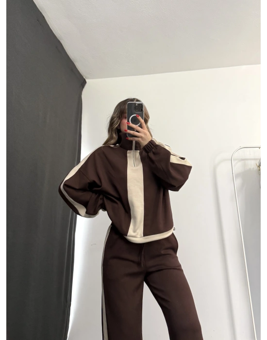 Miranda Şeritli Eşofman Takım - Kahve