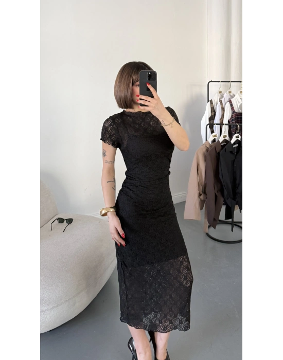 Monroe Dantel Elbise - Siyah