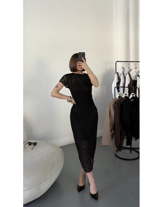 Monroe Dantel Elbise - Siyah