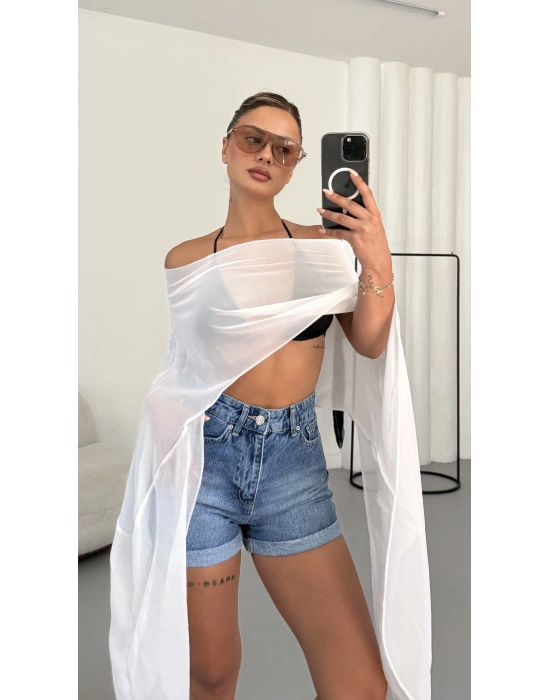 Morgan Transparan Crop - Beyaz