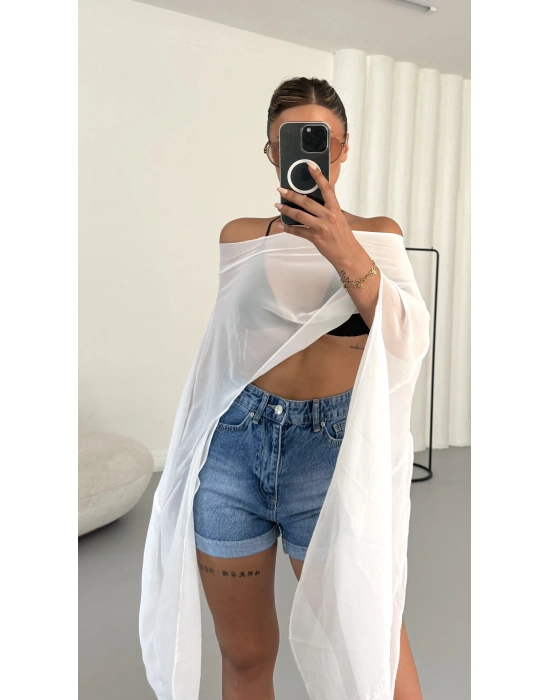 Morgan Transparan Crop - Beyaz