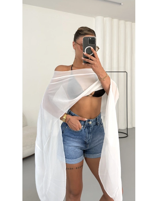 Morgan Transparan Crop - Beyaz