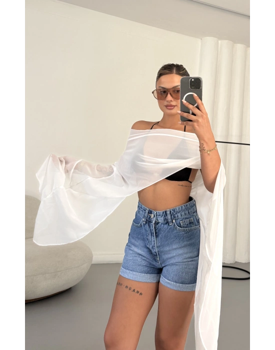 Morgan Transparan Crop - Beyaz