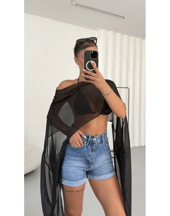 Morgan Transparan Crop - Siyah