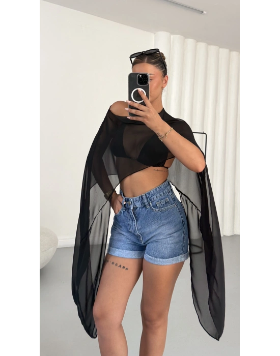Morgan Transparan Crop - Siyah