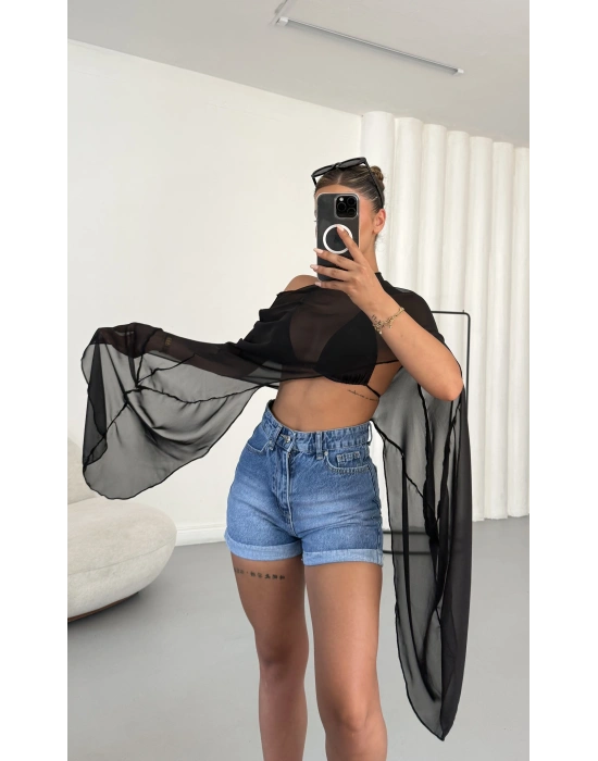 Morgan Transparan Crop - Siyah