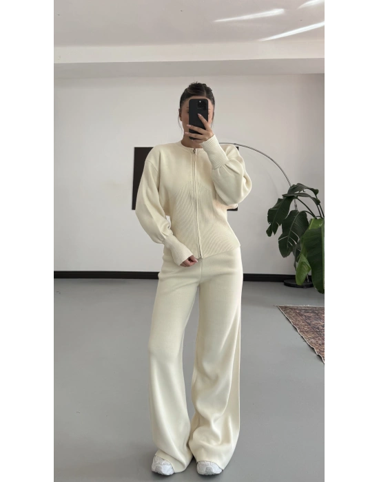 Morna Çift Fermuarlı Triko Takım - Bej