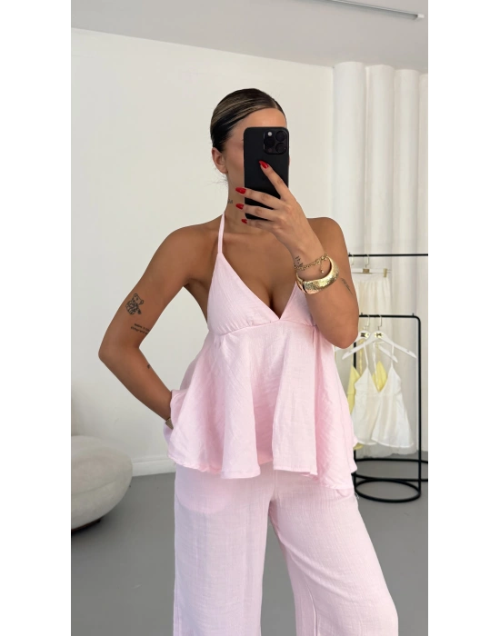 Nanda Boyun Bağlamalı Takım - Pembe