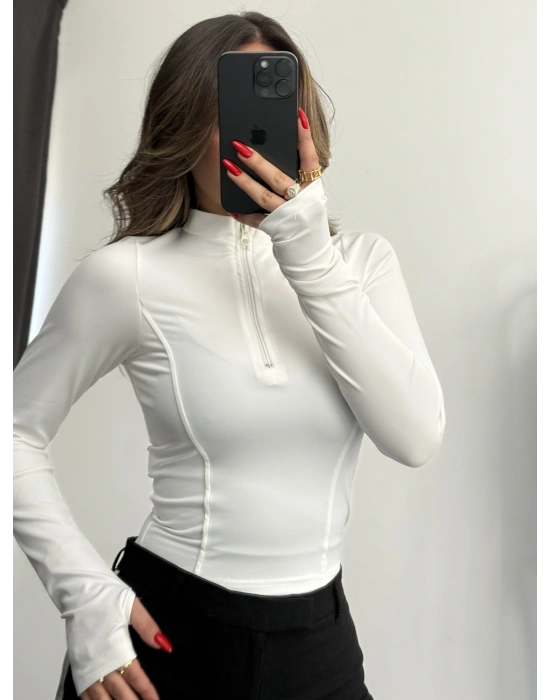 Nanda Fermuarlı Body - Beyaz