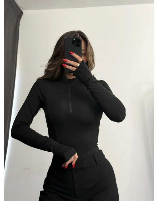 Nanda Fermuarlı Body - Siyah