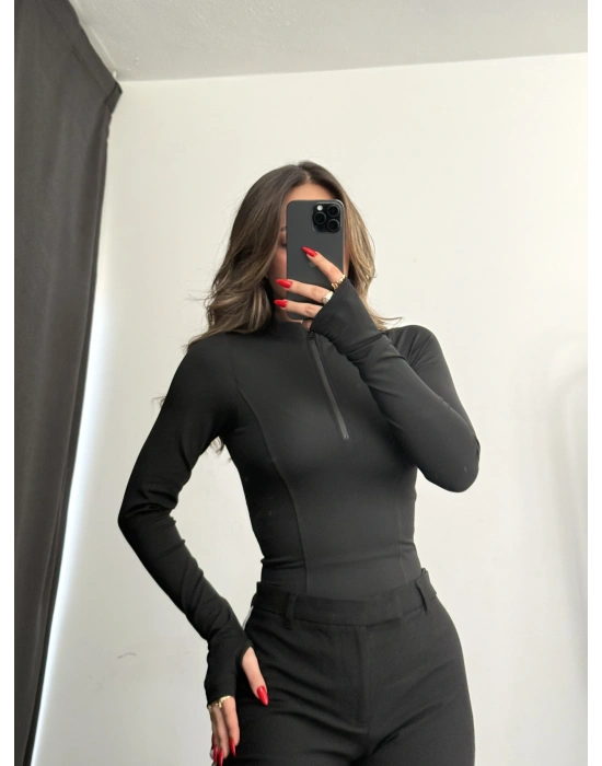 Nanda Fermuarlı Body - Siyah