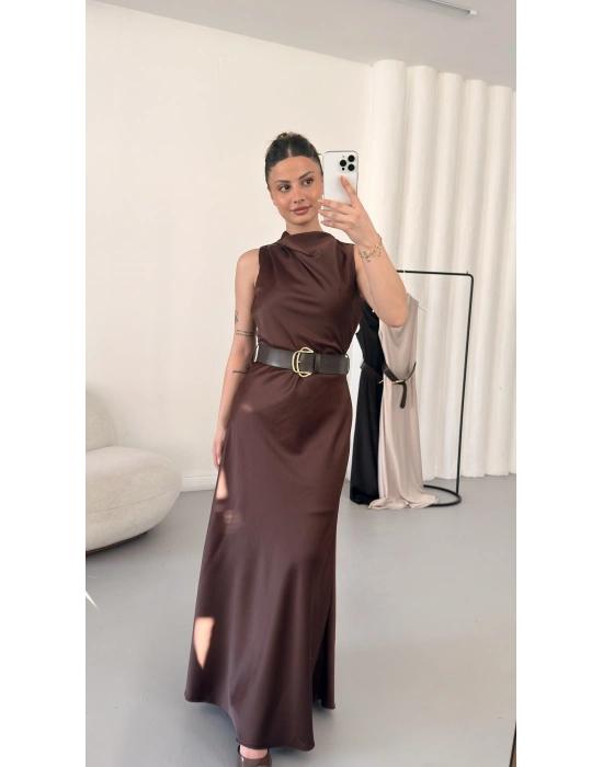 Natalia Maxi Elbise - Kahve