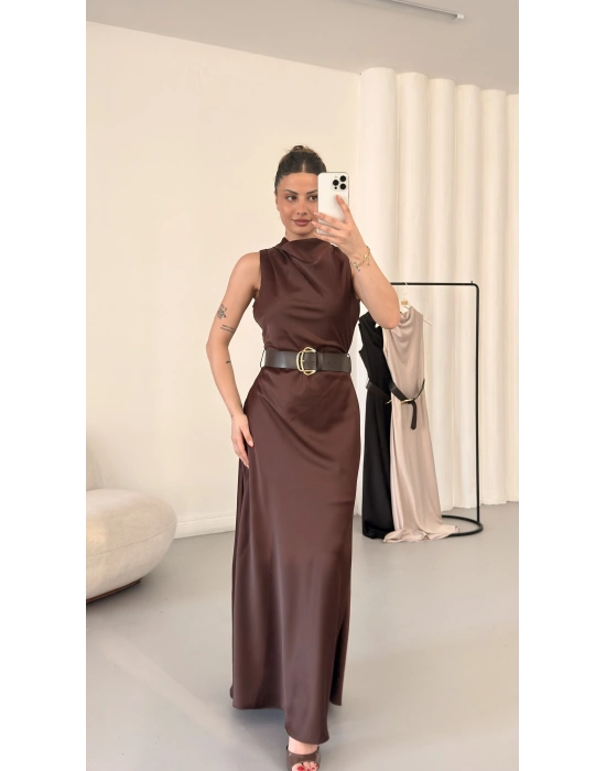 Natalia Maxi Elbise - Kahve