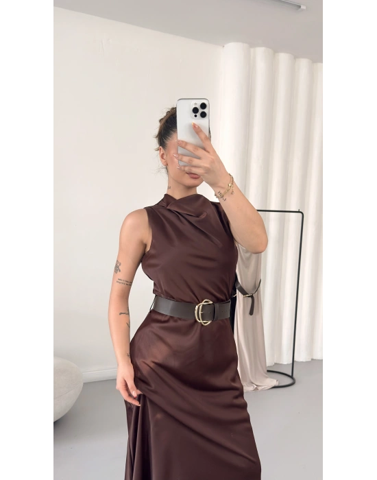 Natalia Maxi Elbise - Kahve