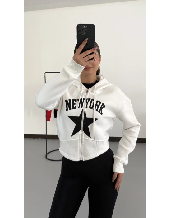 Newyork Crop Hırka - Beyaz