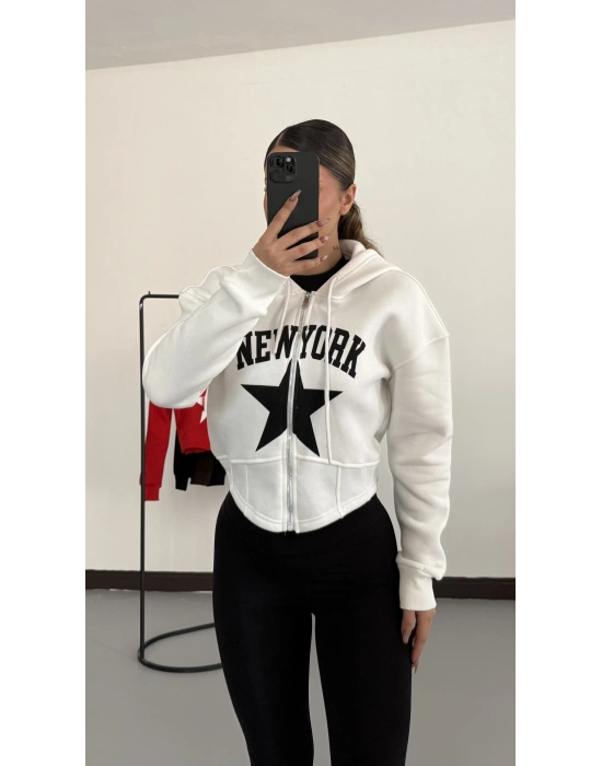 Newyork Crop Hırka - Beyaz