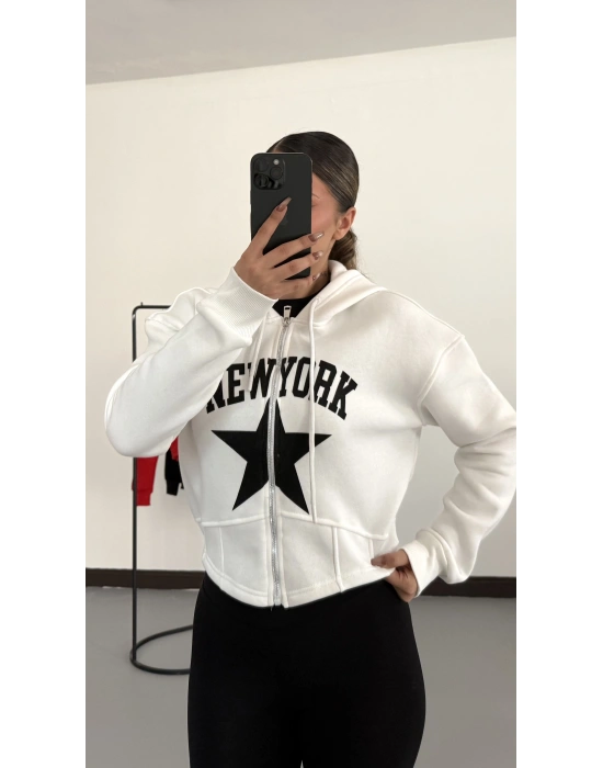Newyork Crop Hırka - Beyaz