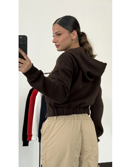 Newyork Crop Hırka - Kahve