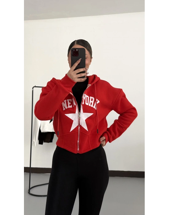 Newyork Crop Hırka - Kırmızı