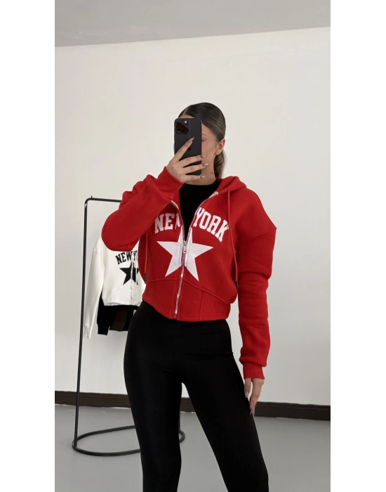 Newyork Crop Hırka - Kırmızı