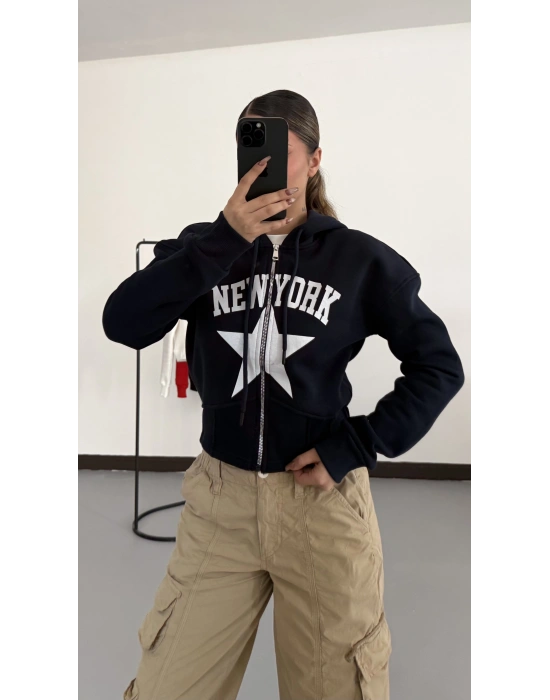 Newyork Crop Hırka - Lacivert