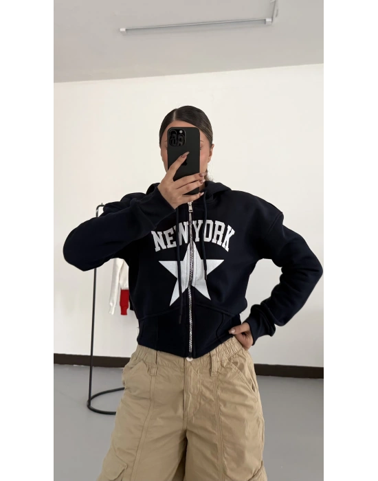 Newyork Crop Hırka - Lacivert